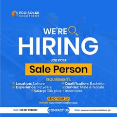 Sales Person Required For Eco Solar Solutions Company