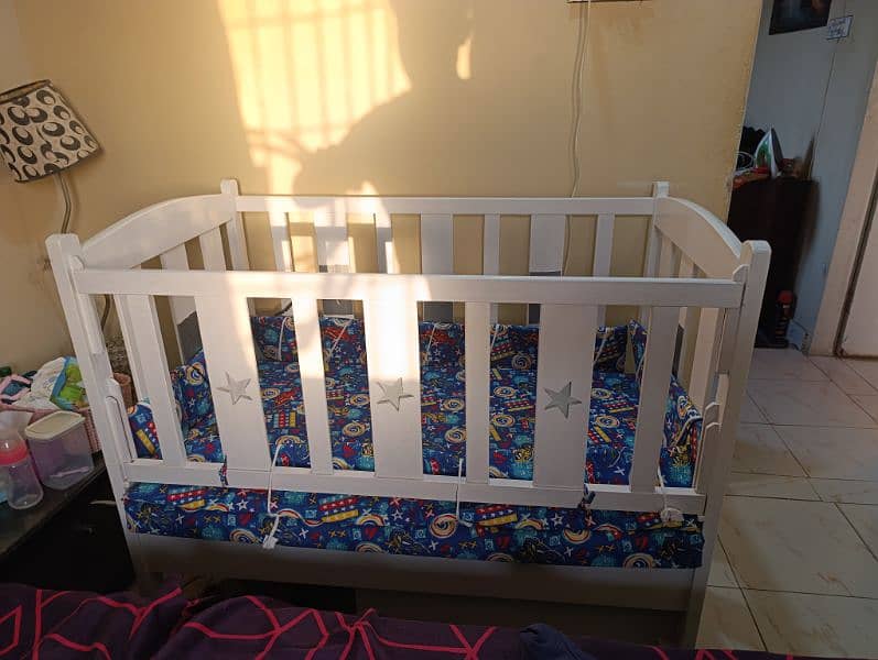 Baby Cot White Wooden Large Size with Mattress 2