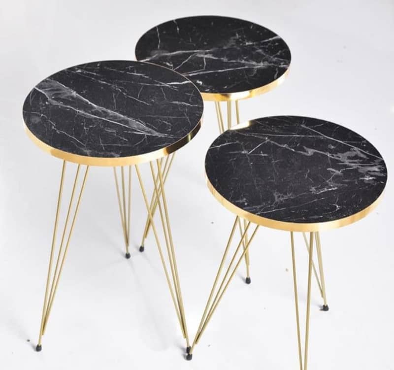 COFFEE TABLE MARBLE TEXTURE SIDE TABLES SET OF 3PCS 2