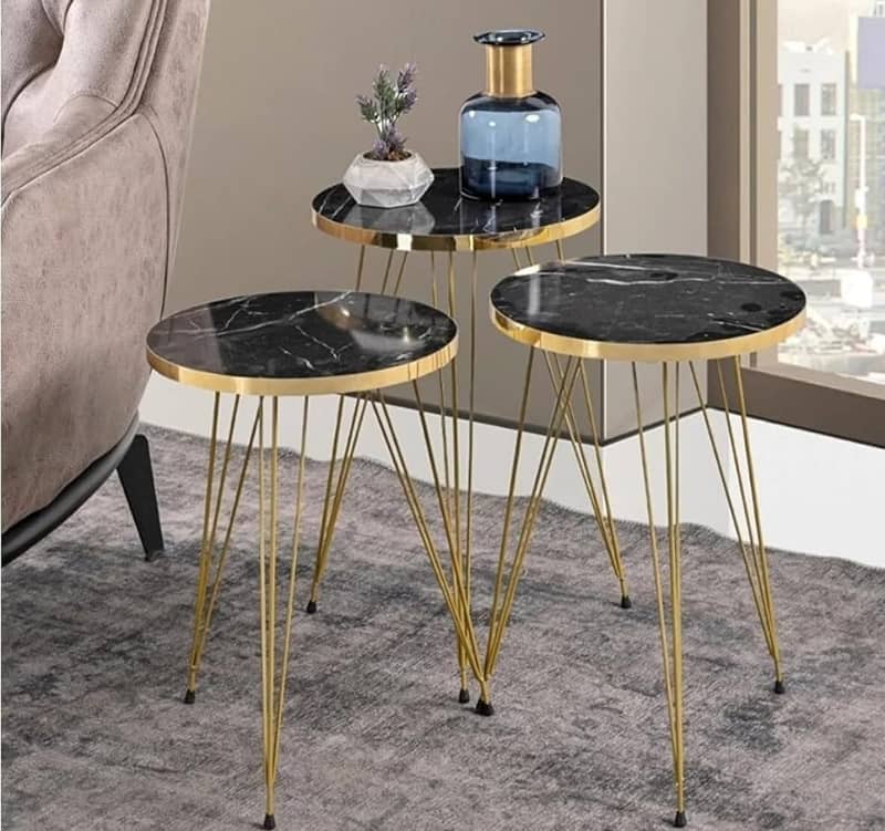 COFFEE TABLE MARBLE TEXTURE SIDE TABLES SET OF 3PCS 4