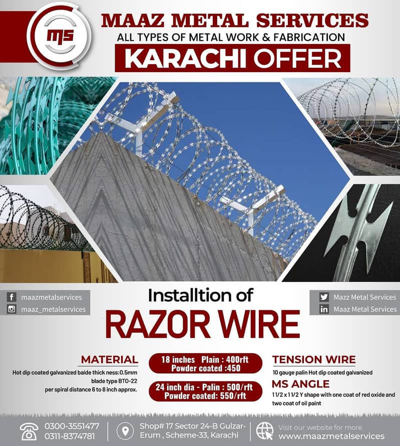 Razor Wire | Chain Link Fence | Barbed Wire, Hesco Bag ,Electric fence 0