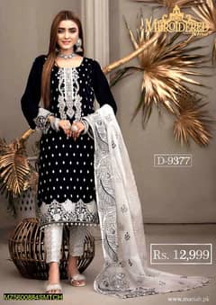 3 pcs women's unstitched lawn embroidered suit 0