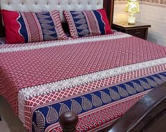 3 Pcs Cotton Salonica Printed Double Bedsheet 0