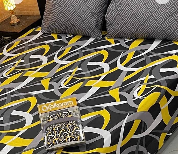 3 Pcs Cotton Salonica Printed Double Bedsheet 1