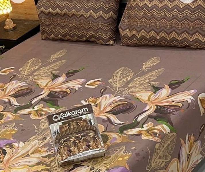 3 Pcs Cotton Salonica Printed Double Bedsheet 6