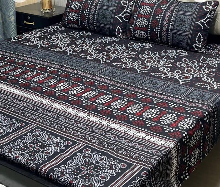 3 Pcs Cotton Salonica Printed Double Bedsheet 7