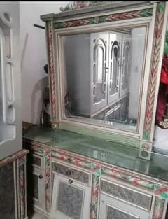 wooden dressing table with mirror and sitting seat