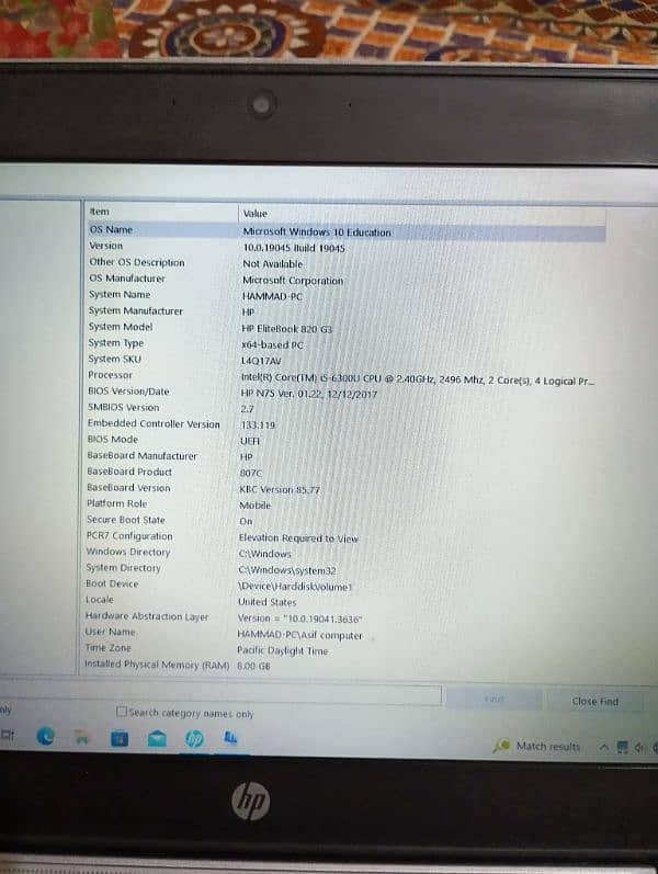 HP laptop core i 5 6 gen 820g3 12