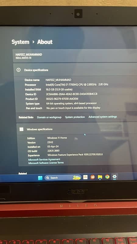 ACER NITRO 5 Core i7 7700hq, GTX 1050 4GB 3