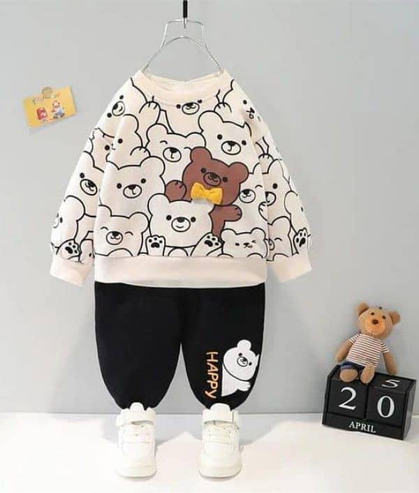 02 pcs girls and boys fleece shirt, trouser winter printed tracksuit 9