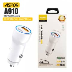 Aspor A910 Fast Car Charger Qc 3.0 Dual Aluminum Metal 38w Pd Portabl