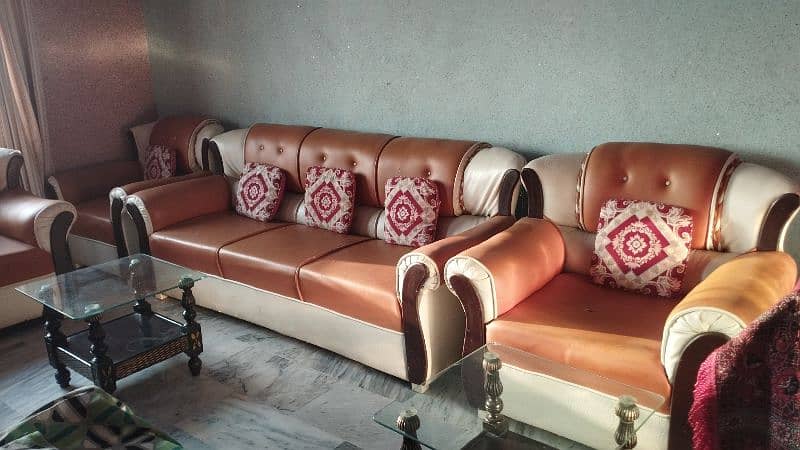 leather sofa set 7 seater orange and beige 0