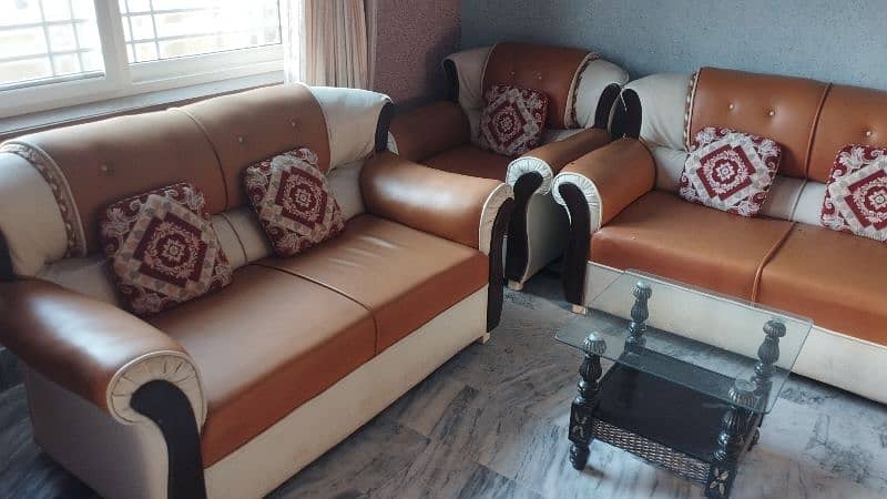 leather sofa set 7 seater orange and beige 1