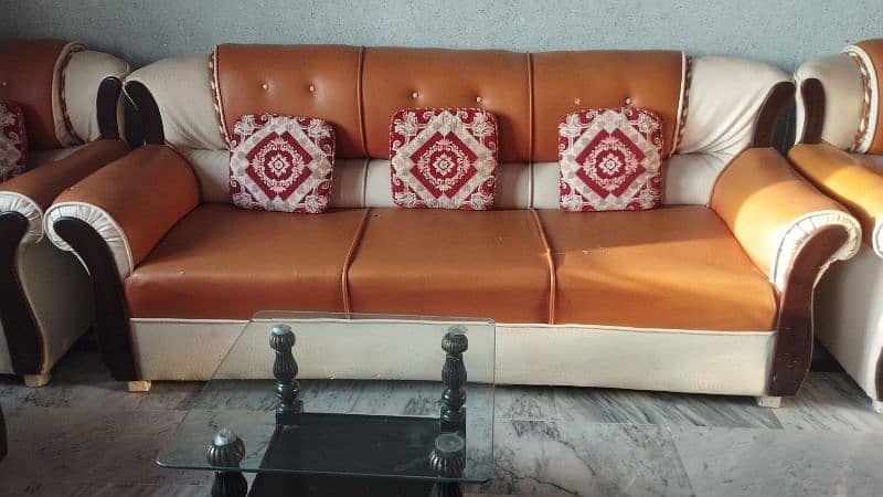 leather sofa set 7 seater orange and beige 2