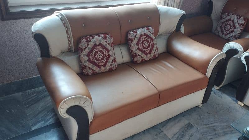 leather sofa set 7 seater orange and beige 3