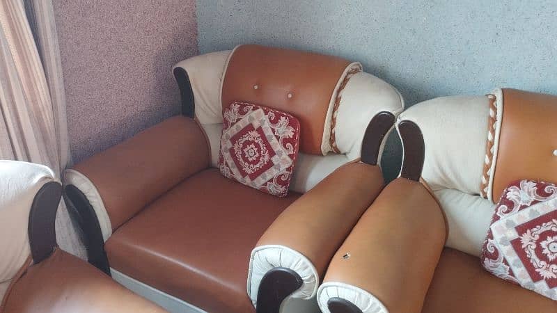 leather sofa set 7 seater orange and beige 5