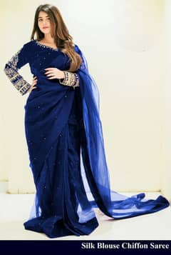 PURE BAMBER Chiffon Saree  WITH PURE SHAMOOZ SILK BLOUSE AND PETI COA