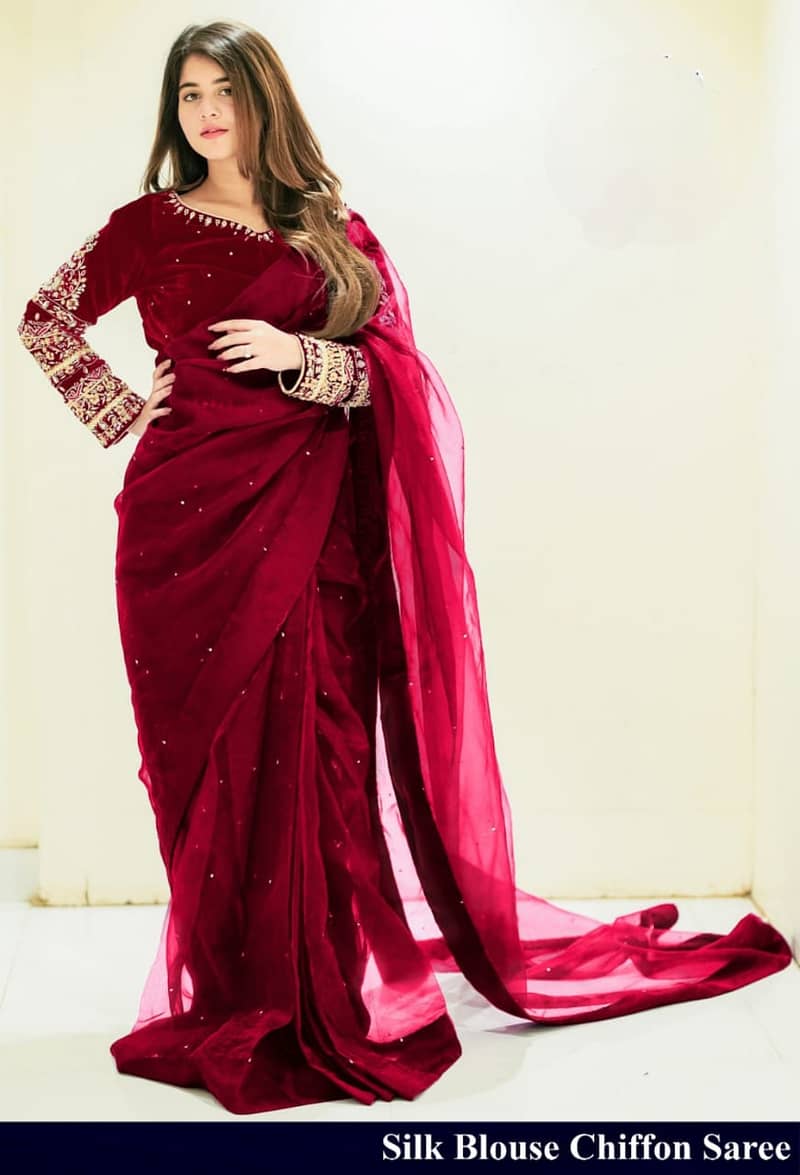 PURE BAMBER Chiffon Saree  WITH PURE SHAMOOZ SILK BLOUSE AND PETI COA 1