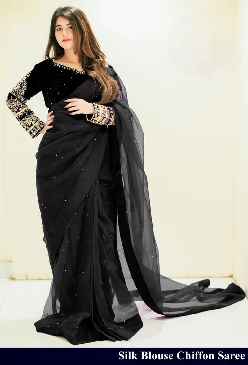 PURE BAMBER Chiffon Saree  WITH PURE SHAMOOZ SILK BLOUSE AND PETI COA 2