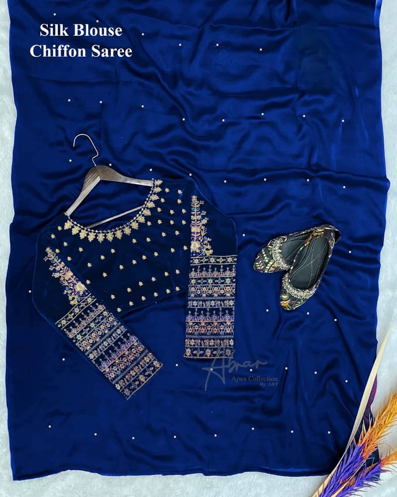 PURE BAMBER Chiffon Saree  WITH PURE SHAMOOZ SILK BLOUSE AND PETI COA 5