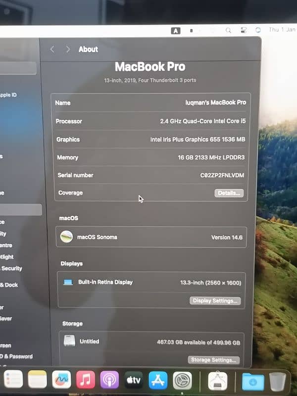 LIKE NEW MACBOOK PRO 2019 TOUCHBAR I5 Q-C 16GB 512GB ONE MONTH WARANTY 14