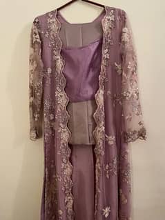 3pc Purple Sequence Net Gown