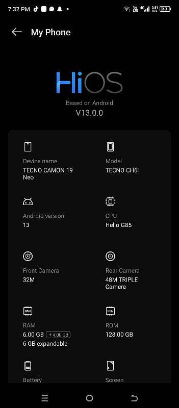 tecno caman19 neo 6 128 CPU g85 no repair all ok ha 3