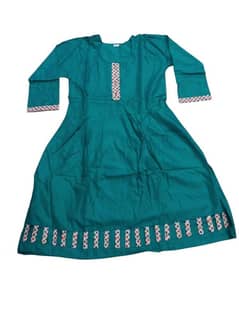 2 Pcs Girl's Linen Plain Frock And Trouser Set