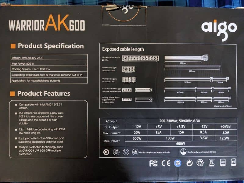 DarkFlash AIGO Warrior AK600 Power Supply. 1