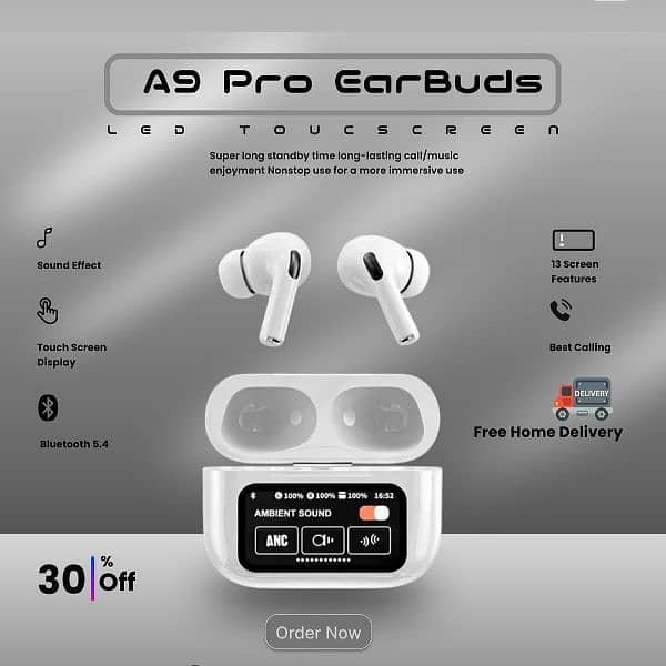 A9 Touch Screen Bluetooth Airpods. With Noice Cancellation. 0