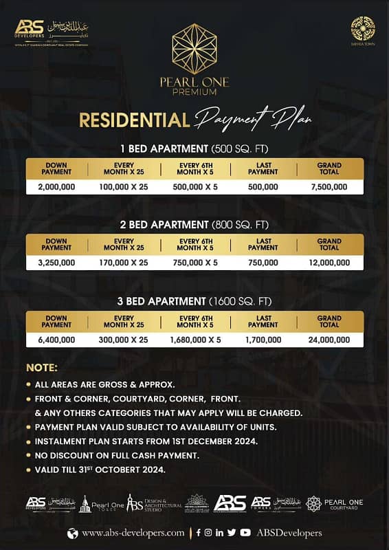 PEARL ONE PREMIUM ONE BED LUXURY APARTMENT WITH 50+ AMENITIES 31 oct last date 15000sqft 1