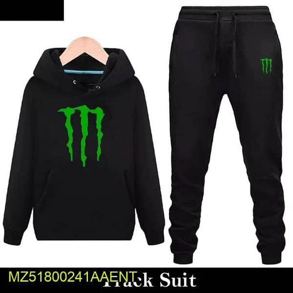 2 Pieces Men's Stitched Polyester Fleece Printed Track Suit 2