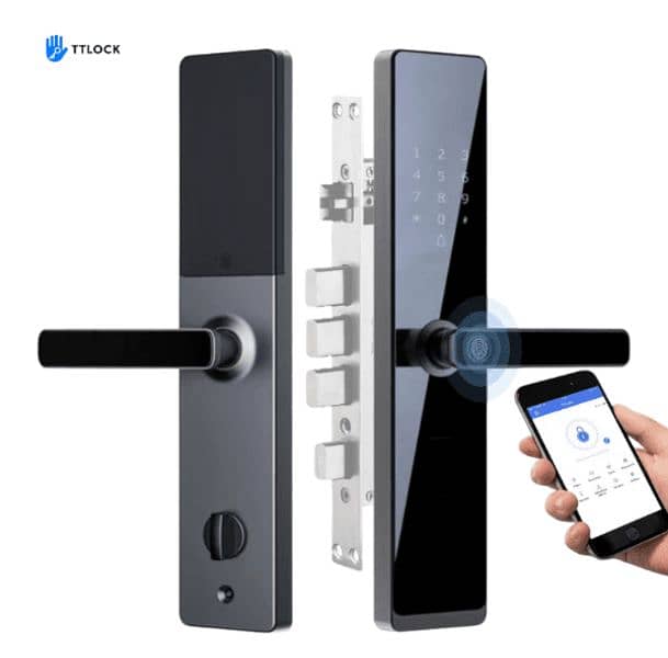 smart handle fingerprint electric security wooden door lock 1