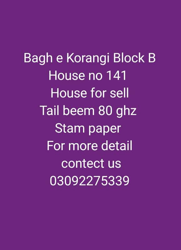 Bagh e Korangi house for sell B block 141 0