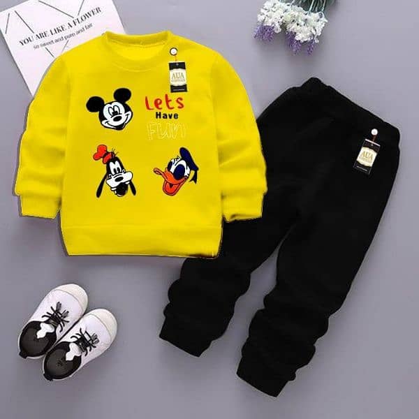 2 Pieces Boy's Girls Fleece Printed Track Suit 3