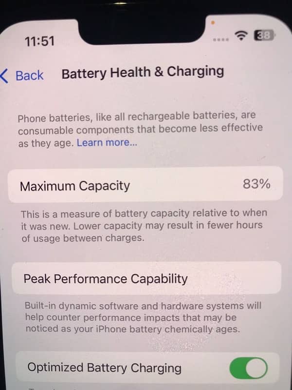 battery health 83 :128gb  all ok ha bas back brak ha battery health 6