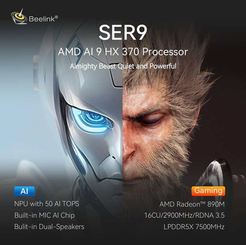 Beelink SER9 AMD Ryzen™ AI 9 HX 370 Processor 12C/24T AI PC Turbo 9