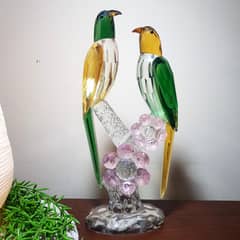 Large crystal parrots figurine 14.5 inch in height, made in italy