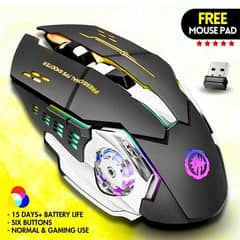 RGB Wireless Gaming Mouse 6 Buttons, 3-Level DPI, Free Pad - PC/Laptop