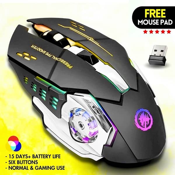 RGB Wireless Gaming Mouse 6 Buttons, 3-Level DPI, Free Pad - PC/Laptop 0