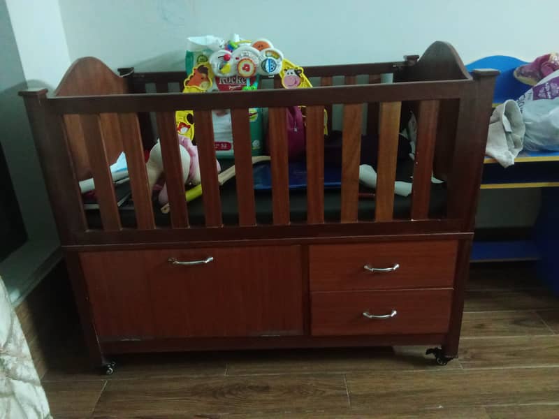 Fully wooden baby cot with lockable tyres and openable door 1