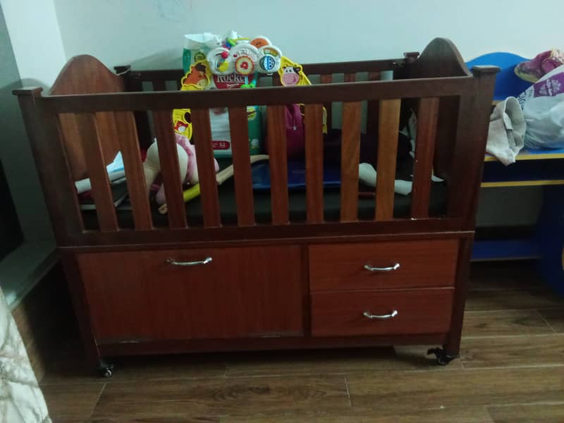 Fully wooden baby cot with lockable tyres and openable door 2