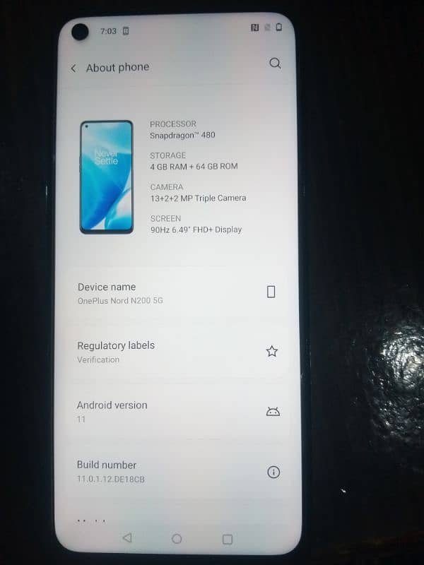 One plus Nord N200 5G 4(ram) GB 64 NON PTA 6