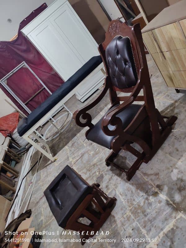 solid wooden rocking chair with foot rest available 10/9 condition 2