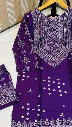 2 Pcs Women's Stitched Arabic Lawn Printed Shirt And Trouser