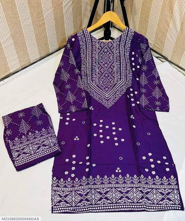 2 Pcs Women's Stitched Arabic Lawn Printed Shirt And Trouser 1