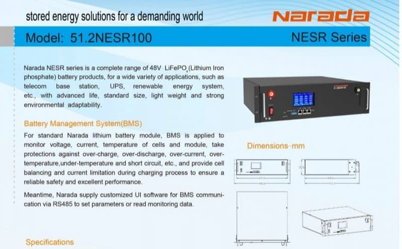 Narada 48v Lifepo⁴ Lithuim Battery and inverter available 10/100kw 1