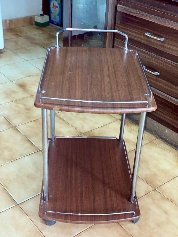 wooden ceter center table and serving trolly 4