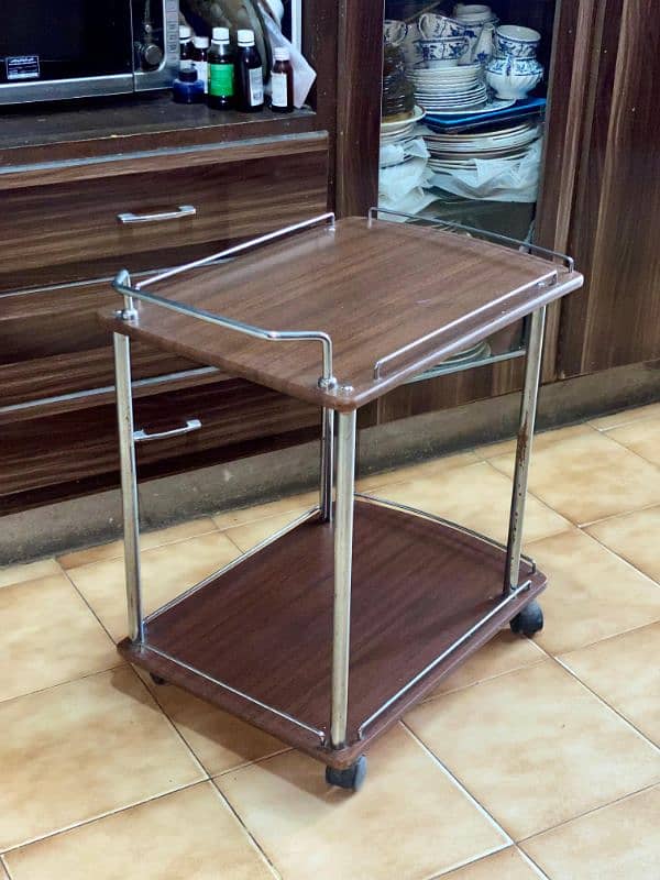 wooden ceter center table and serving trolly 5