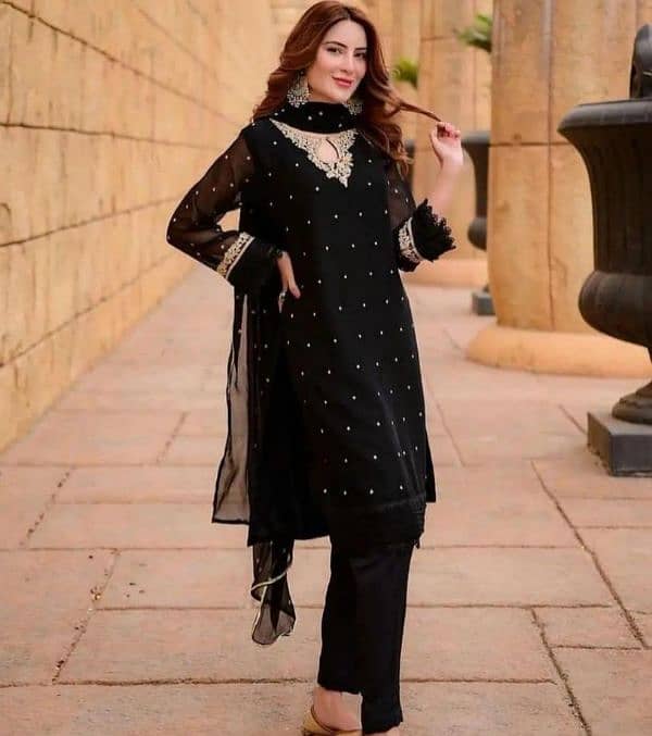 3 Pcs Women’s Stitched Chiffon Embroidered Suit 2